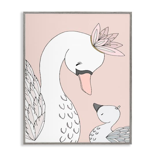 Stupell Industries Mother & Baby Swan Flower Crowns Princess Animals Framed Giclee Art